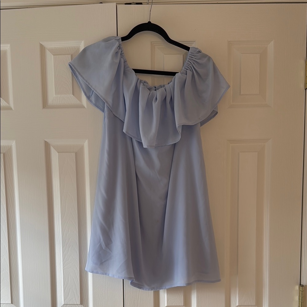French Connection Elegant Off-Shoulder Light Blue Dress